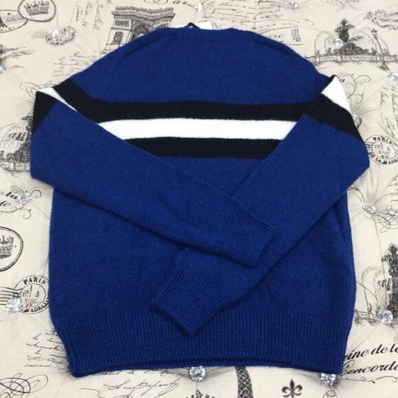 MONCLER Logo Stripe Panel Knit Sweater In Blue - Picture 5 of 10